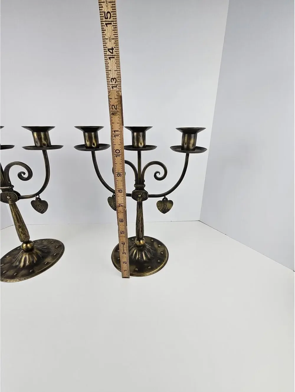 Vtg German Arts & Crafts Iron Candelabra Heart Gothic Jugendstil Candle Holders